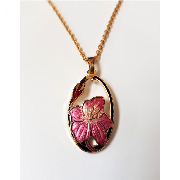 Vintage Cloisonné Enamel Lilly Flower Jewellery Set By Fish in 22ct Gold - Image 2