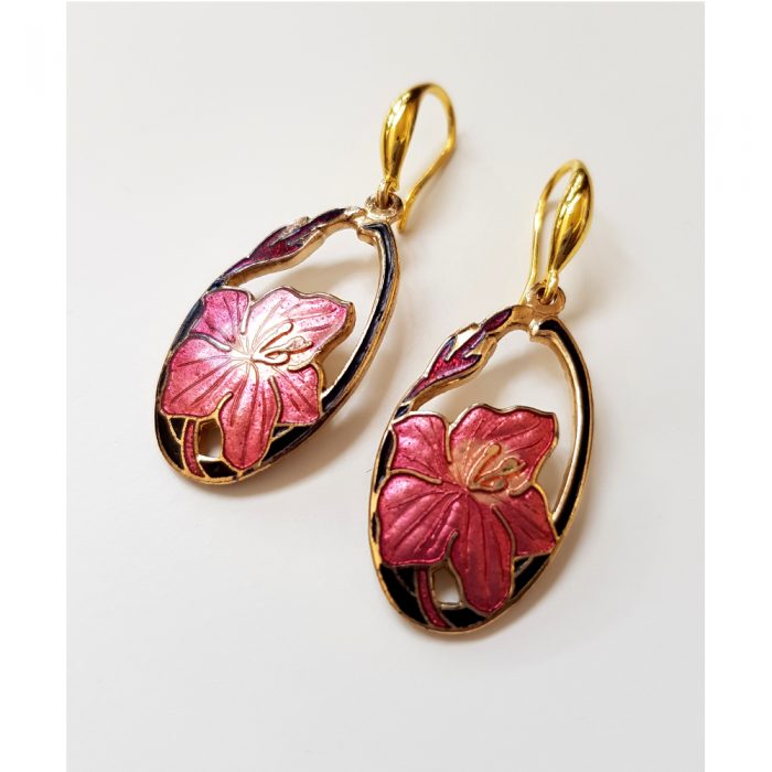 Vintage Cloisonné Enamel Lilly Flower Jewellery Set By Fish in 22ct Gold - Image 4