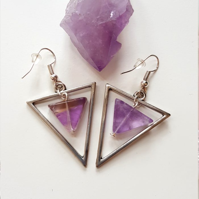 Semi Precious Triangle Gemstone & Silver Drop Earring's - Image 3
