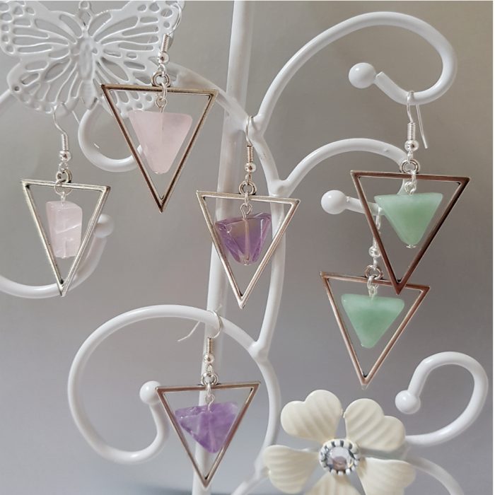 Semi Precious Triangle Gemstone & Silver Drop Earring's