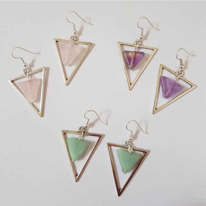 Semi Precious Triangle Gemstone & Silver Drop Earring's - Image 2