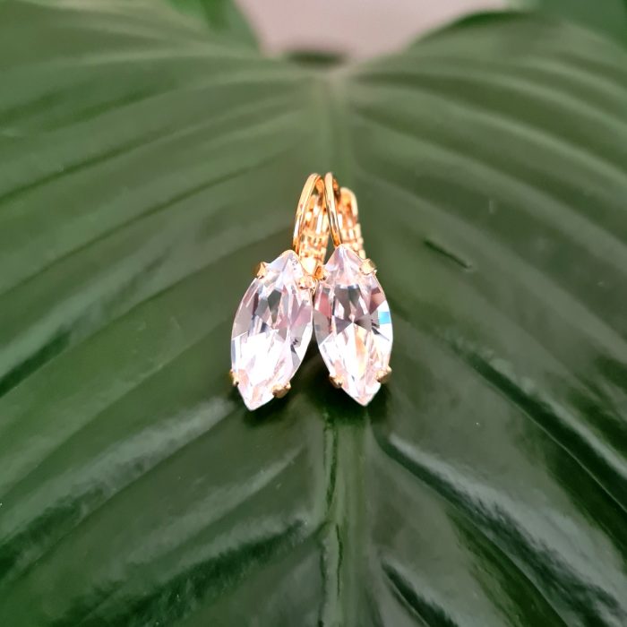 Crystal Oval Elements & Gold Lever Back Earrings - Image 2