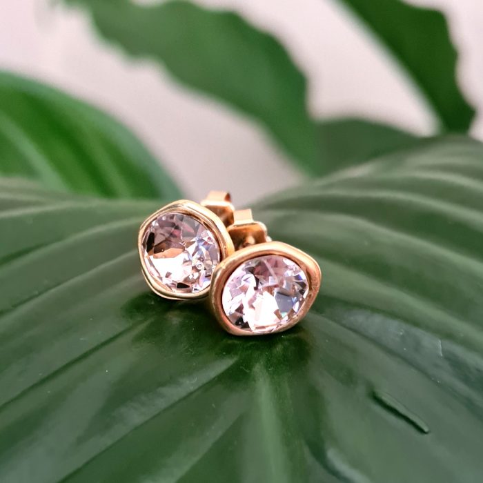Light Rose Crystal Elements & Gold Stud Earrings - Image 2