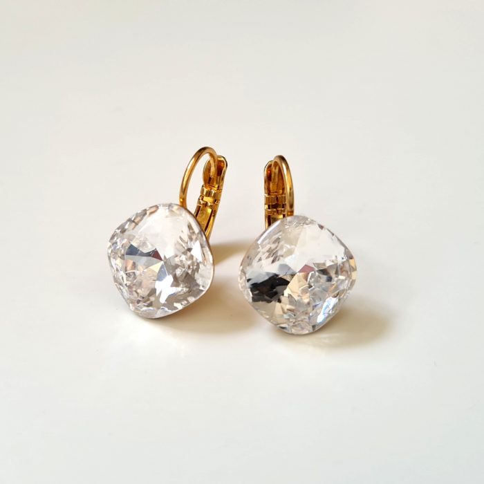 Square Crystal Earrings & 9ct Gold Necklace Jewellery Set - Image 4