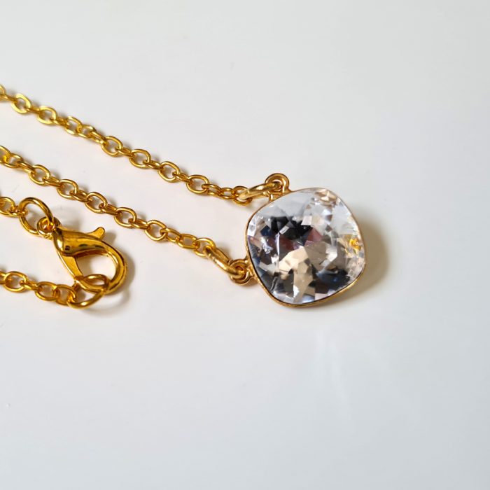 Square Crystal Earrings & 9ct Gold Necklace Jewellery Set - Image 3
