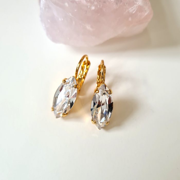 Crystal Oval Elements & Gold Lever Back Earrings