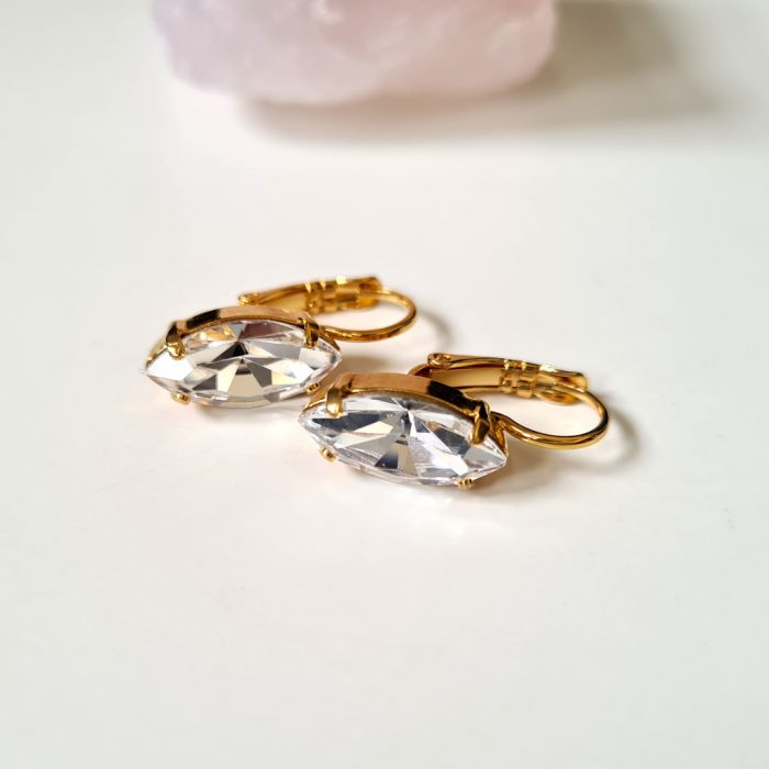 Crystal Oval Elements & Gold Lever Back Earrings - Image 4