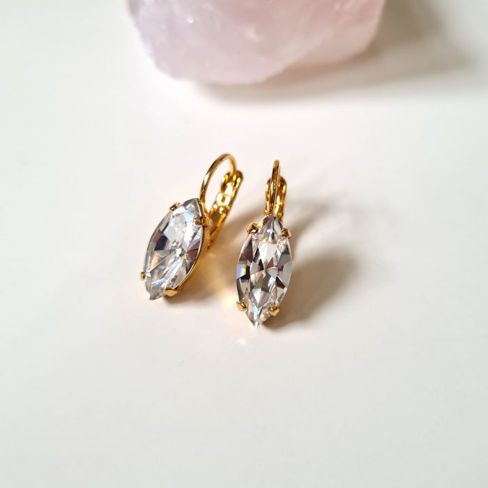 Crystal Oval Elements & Gold Lever Back Earrings - Image 5