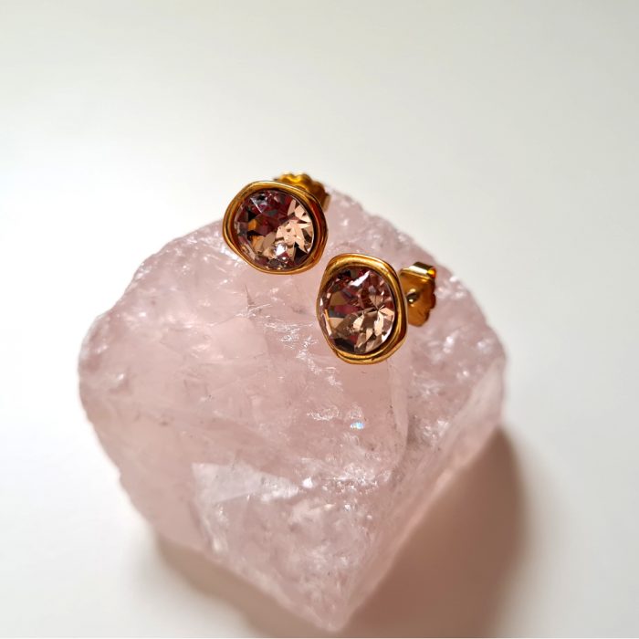 Light Rose Crystal Elements & Gold Stud Earrings - Image 3