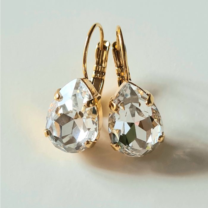 Crystal Pear Elements & Gold Lever Back Earrings