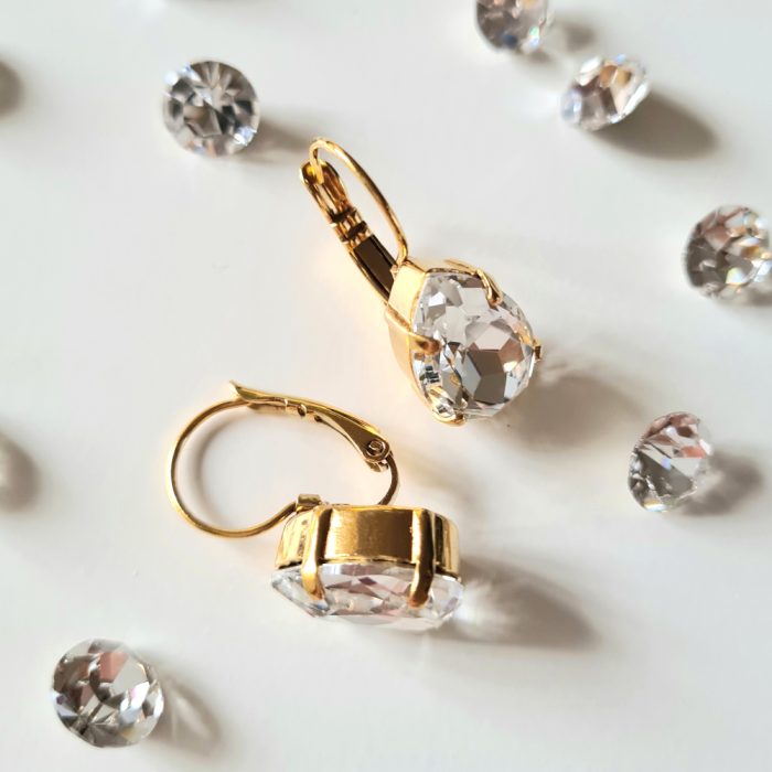Crystal Pear Elements & Gold Lever Back Earrings - Image 2