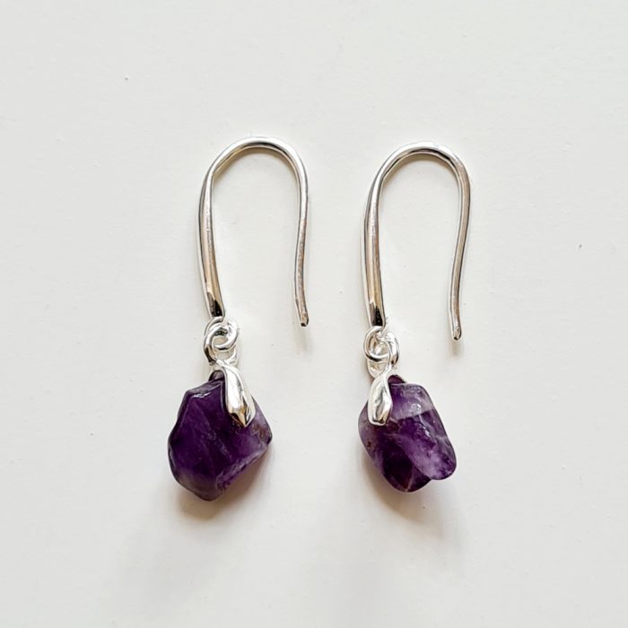 Tiny Amethyst Raw Crystals & Sterling Silver Earrings - Image 3