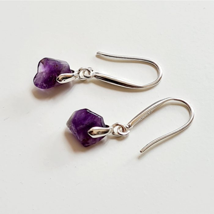 Tiny Amethyst Raw Crystals & Sterling Silver Earrings - Image 4