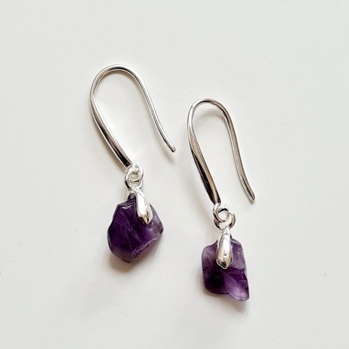 Tiny Amethyst Raw Crystals & Sterling Silver Earrings