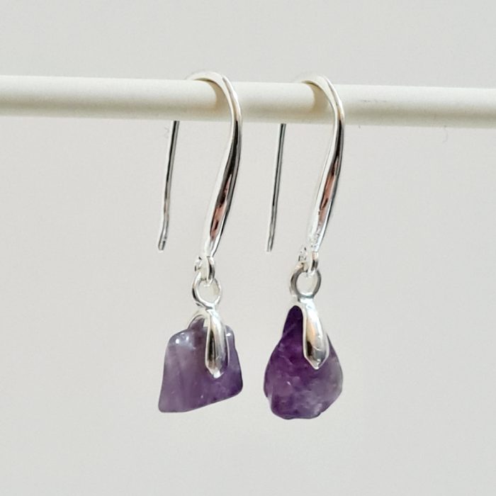 Tiny Amethyst Raw Crystals & Sterling Silver Earrings - Image 2
