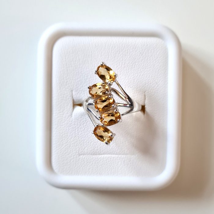 Citrine Five Gemstone Ring in Platinum Overlay 925 Sterling Silver - Image 7