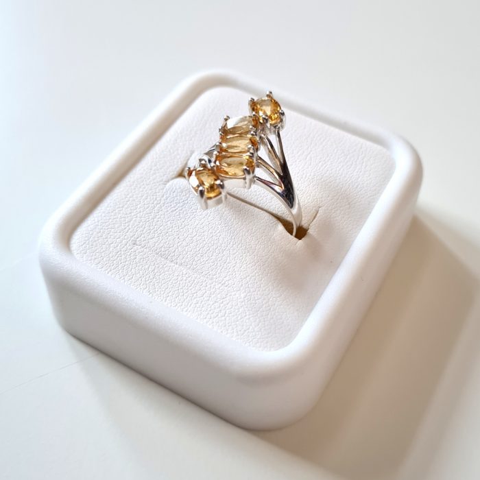 Citrine Five Gemstone Ring in Platinum Overlay 925 Sterling Silver - Image 6
