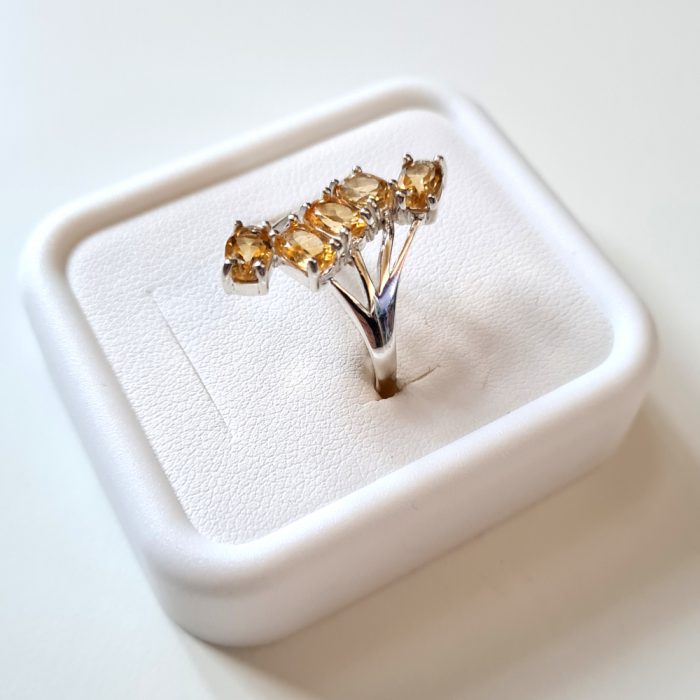 Citrine Five Gemstone Ring in Platinum Overlay 925 Sterling Silver - Image 5