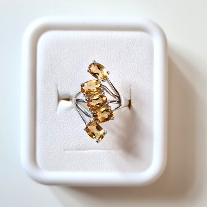 Citrine Five Gemstone Ring in Platinum Overlay 925 Sterling Silver - Image 4