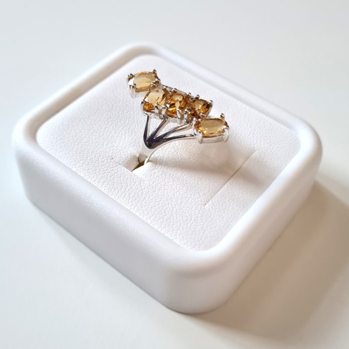 Citrine Five Gemstone Ring in Platinum Overlay 925 Sterling Silver - Image 2