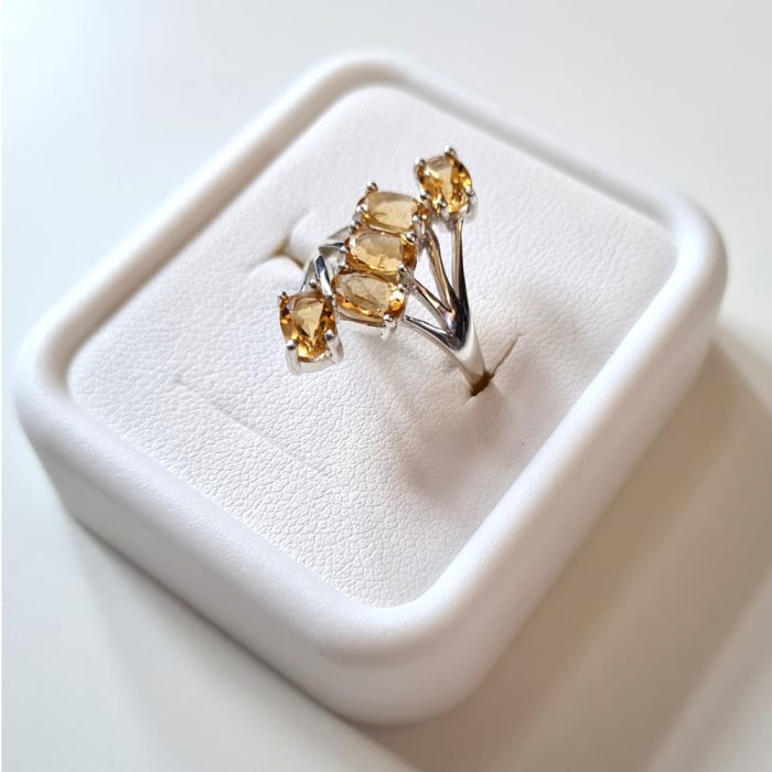 Citrine Five Gemstone Ring in Platinum Overlay 925 Sterling Silver