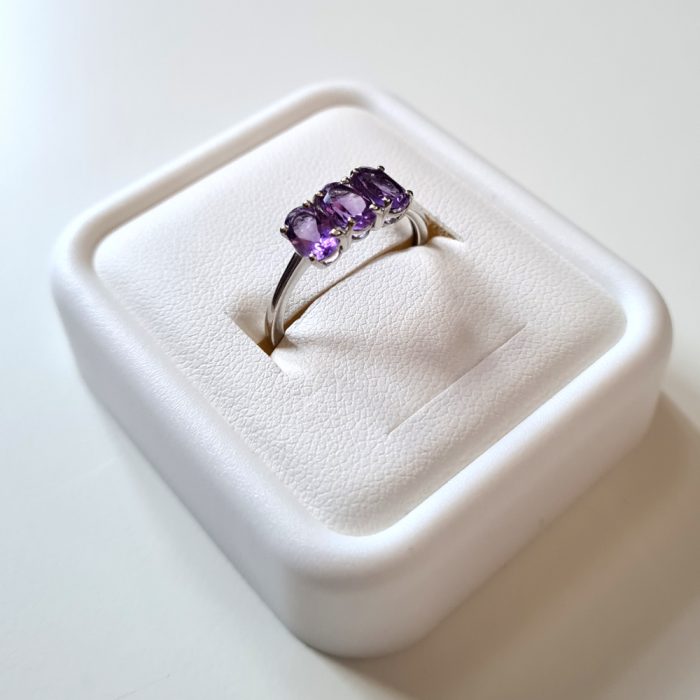 Amethyst Trilogy Ring in Platinum Overlay Sterling Silver