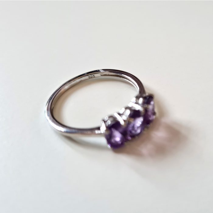 Amethyst Trilogy Ring in Platinum Overlay Sterling Silver - Image 3