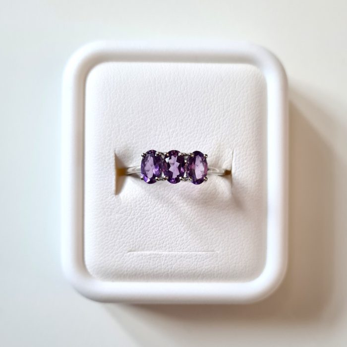 Amethyst Trilogy Ring in Platinum Overlay Sterling Silver - Image 2
